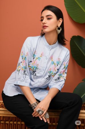 Fancy ladies long Shirt with Embroidery word korrian shirt